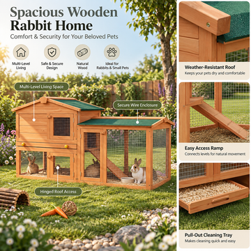 Additional view of Large 2-Level Rabbit Hutch – Wooden & Metal Outdoor Pet Cage for Rabbits & Small Animals