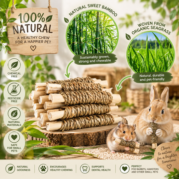 Additional view of Natural Bamboo & Seagrass Chew Toys for Small Pets – Pack of 15 | Rabbits, Guinea Pigs, Chinchillas & Hamsters