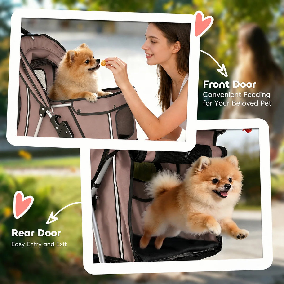 Premium Foldable Pet Stroller – Adjustable Canopy, Rear Brake & Storage Basket