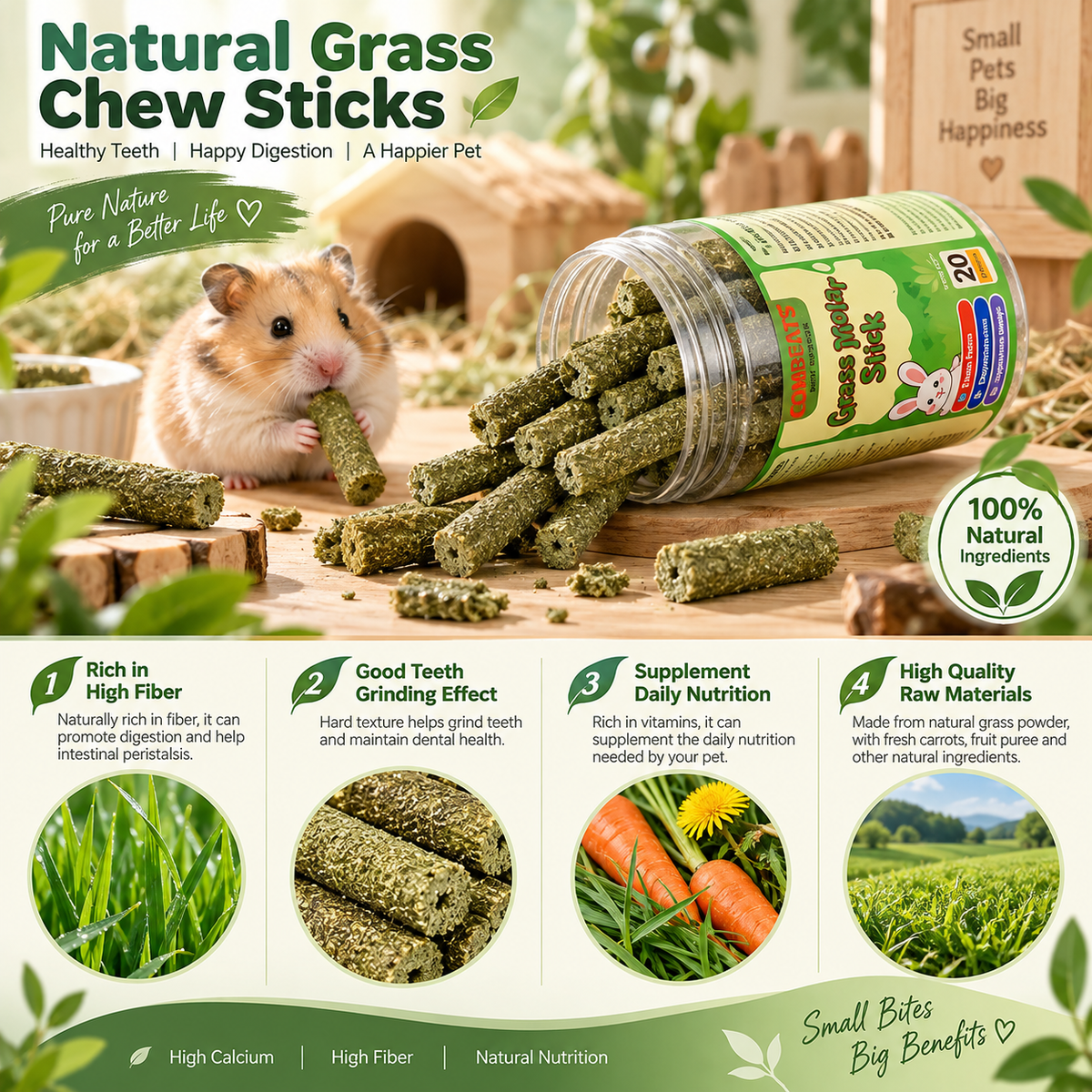 Natural Chew Sticks for Small Pets – Timothy Grass, Carrot & Herbal Flavours | 6 Varieties