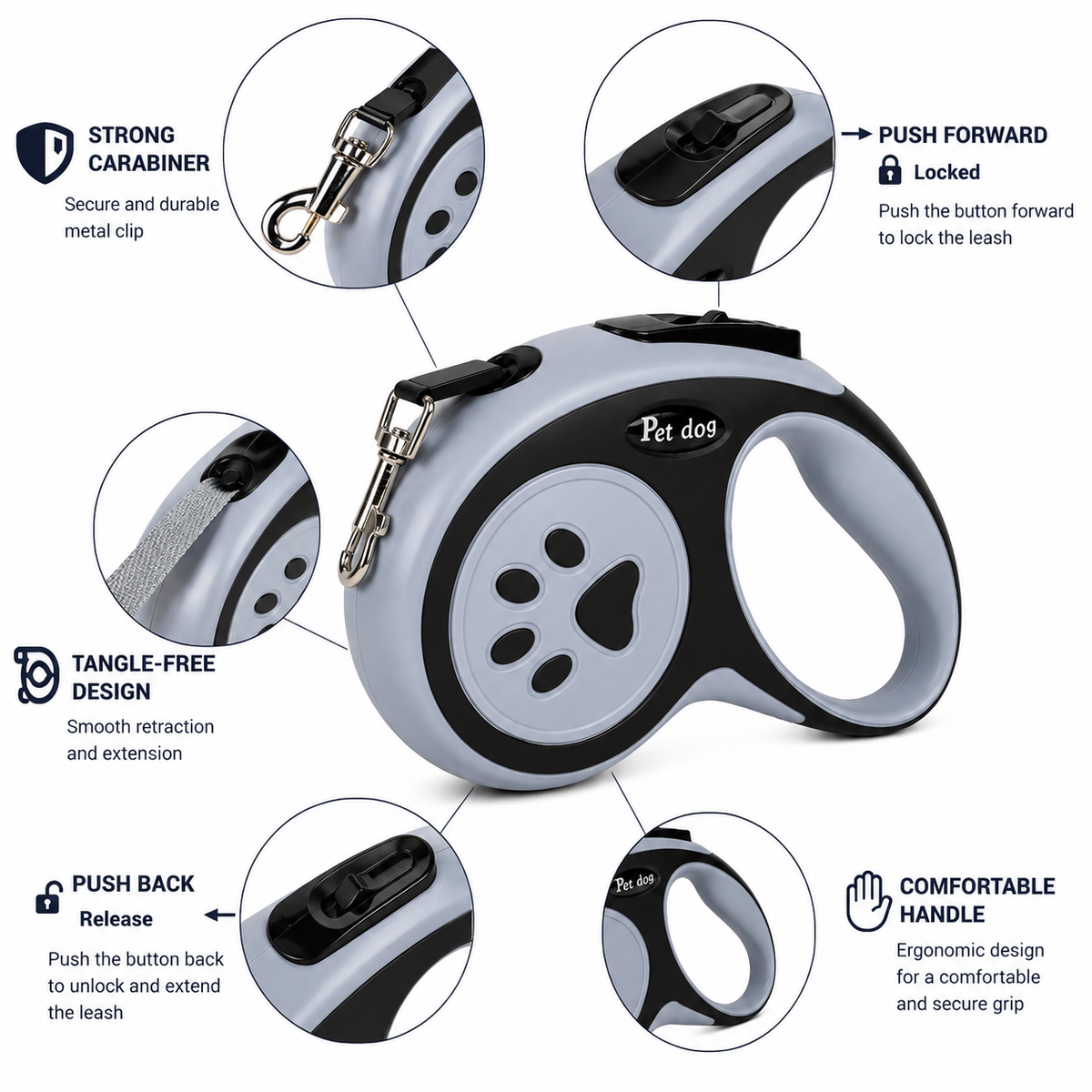 Retractable Dog & Cat Leash – 3m or 5m Nylon Rope