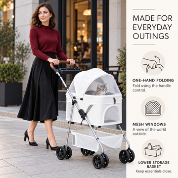 3-Wheel Pet Stroller with Detachable Basket