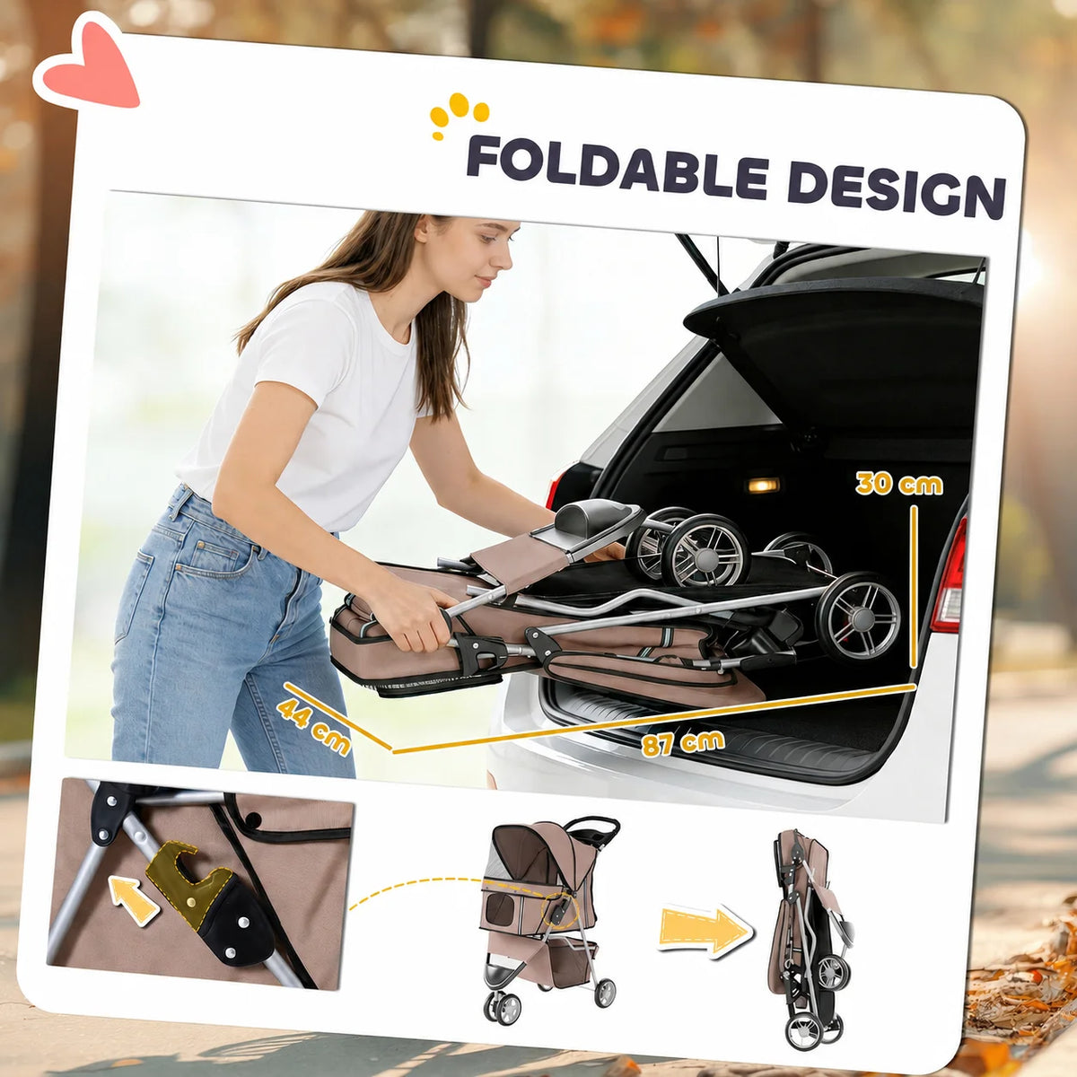 Premium Foldable Pet Stroller – Adjustable Canopy, Rear Brake & Storage Basket