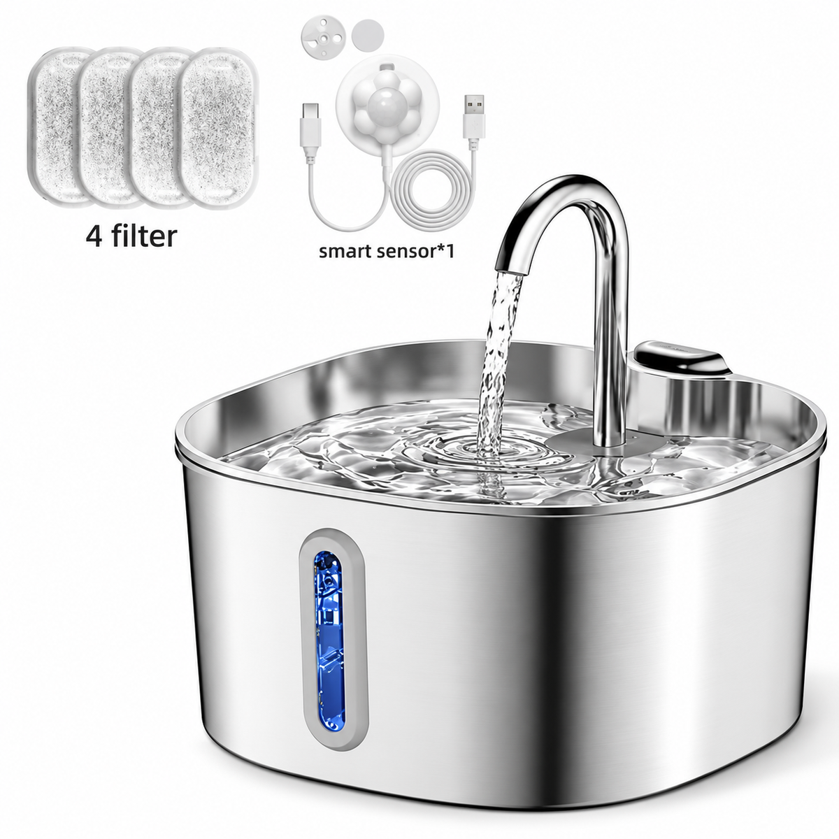 Stainless Steel Cat Water Fountain – 2.2L