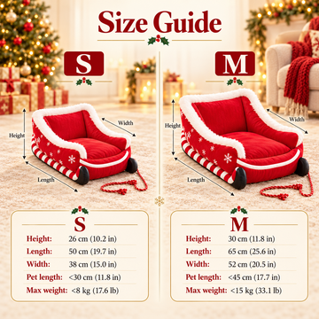 Christmas Sleigh Pet Bed for Cats & Small Dogs