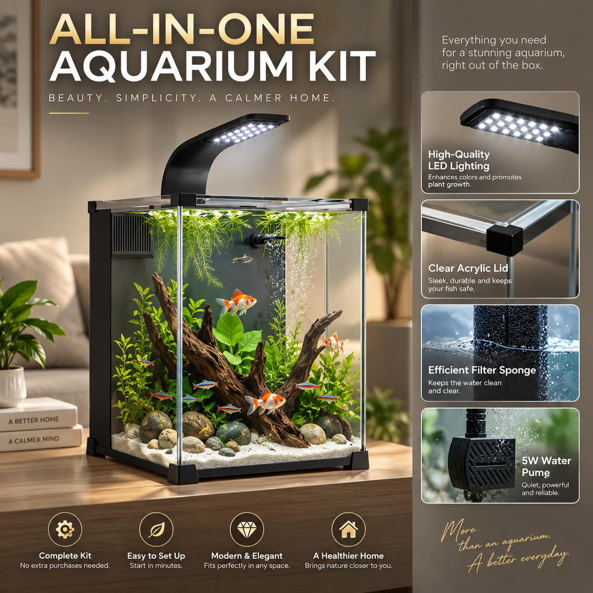 PawHut 36L Tempered Glass Aquarium Kit | Nano Tank with Filter, 5W Pump & LED Light