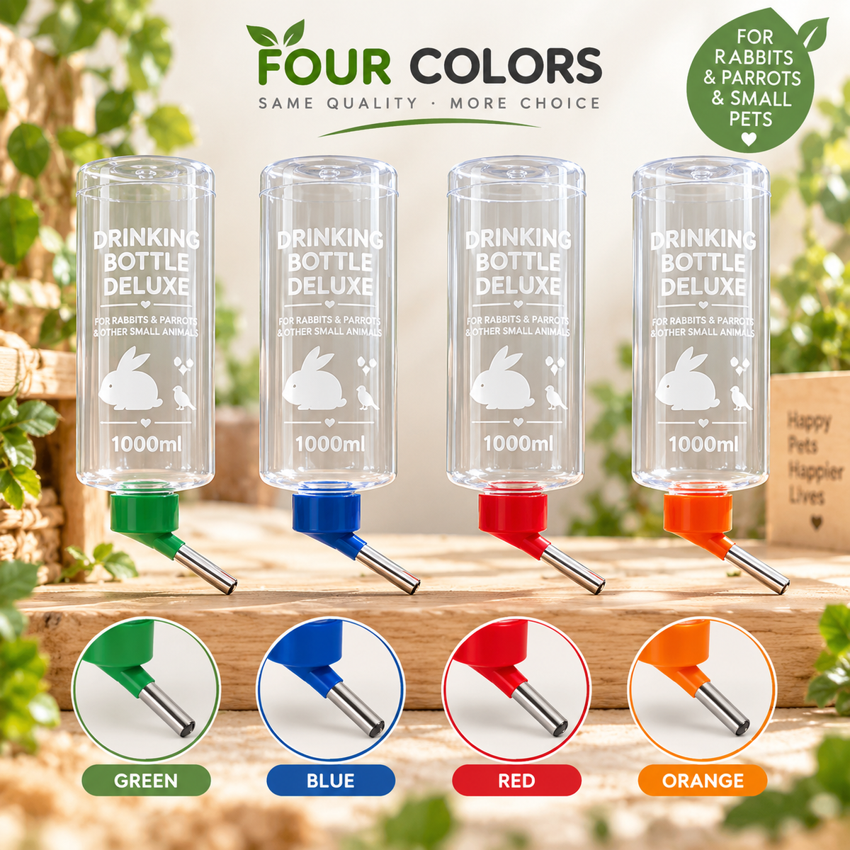 Automatic Hanging Water Bottle for Small Animals – 1000ml | Rabbits, Guinea Pigs & Parrots