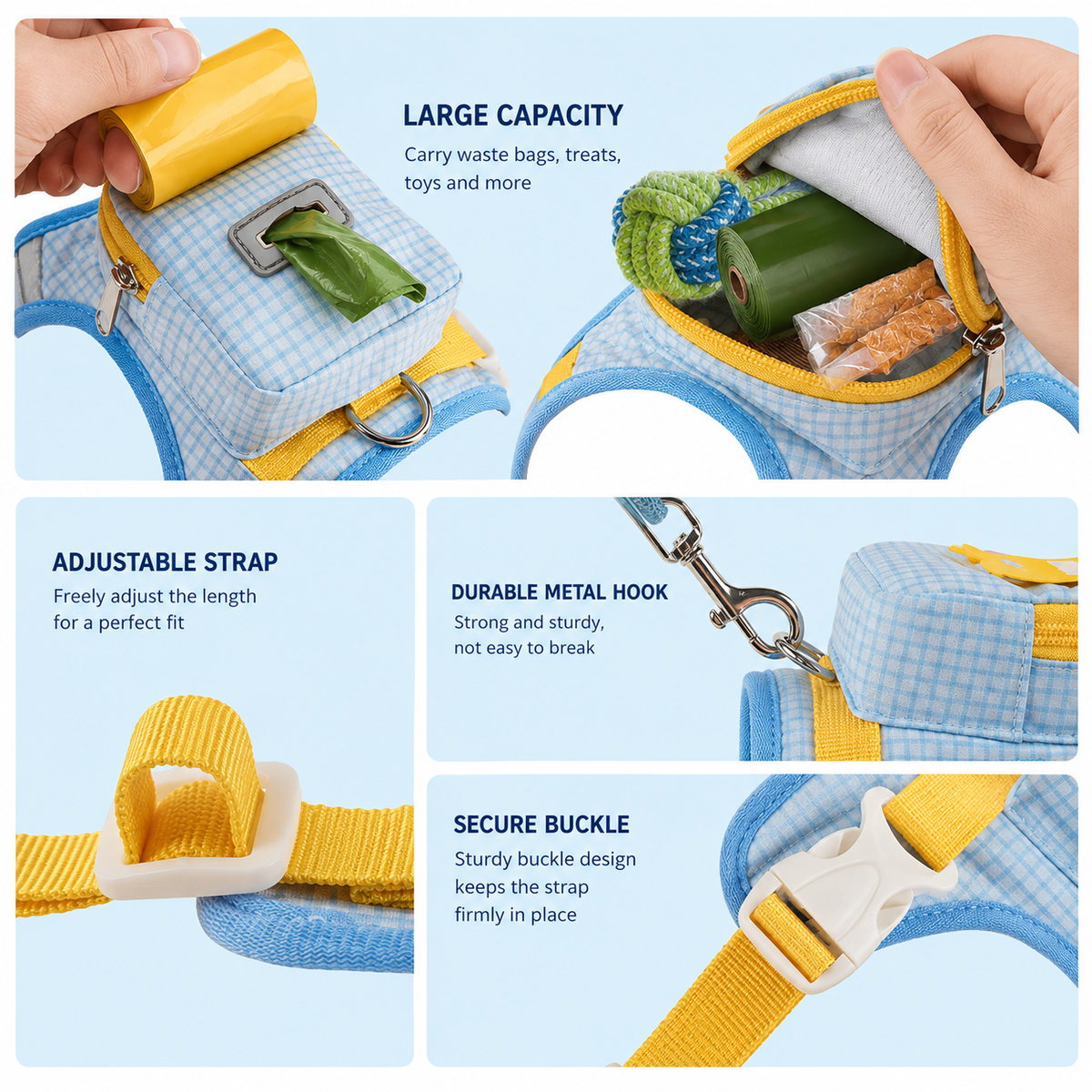 Dog Backpack Harness – Vest with Built-In Bag for Small & Medium Dogs