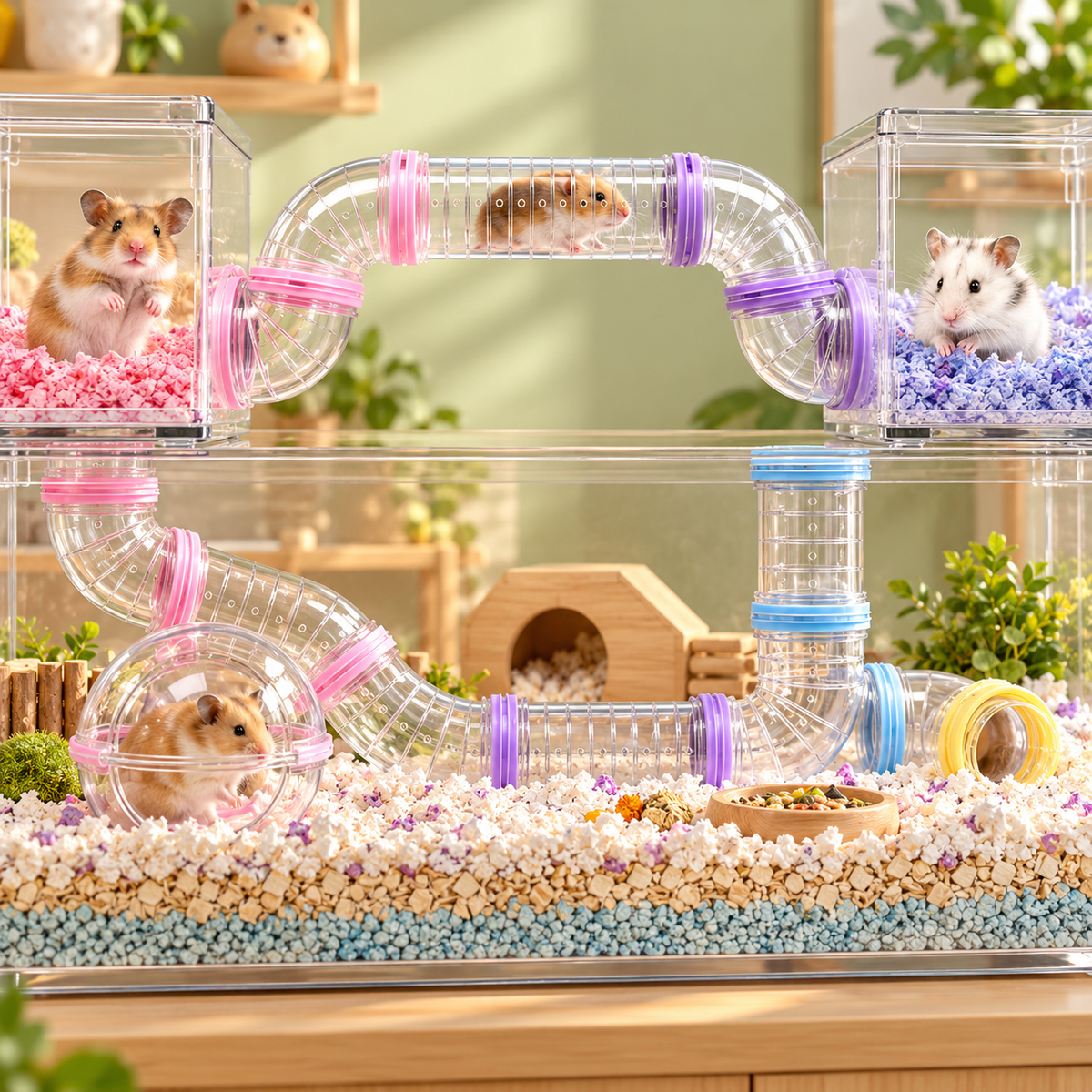 Hamster Tunnel Set – DIY Connectable Transparent Tubes | 3 Colors
