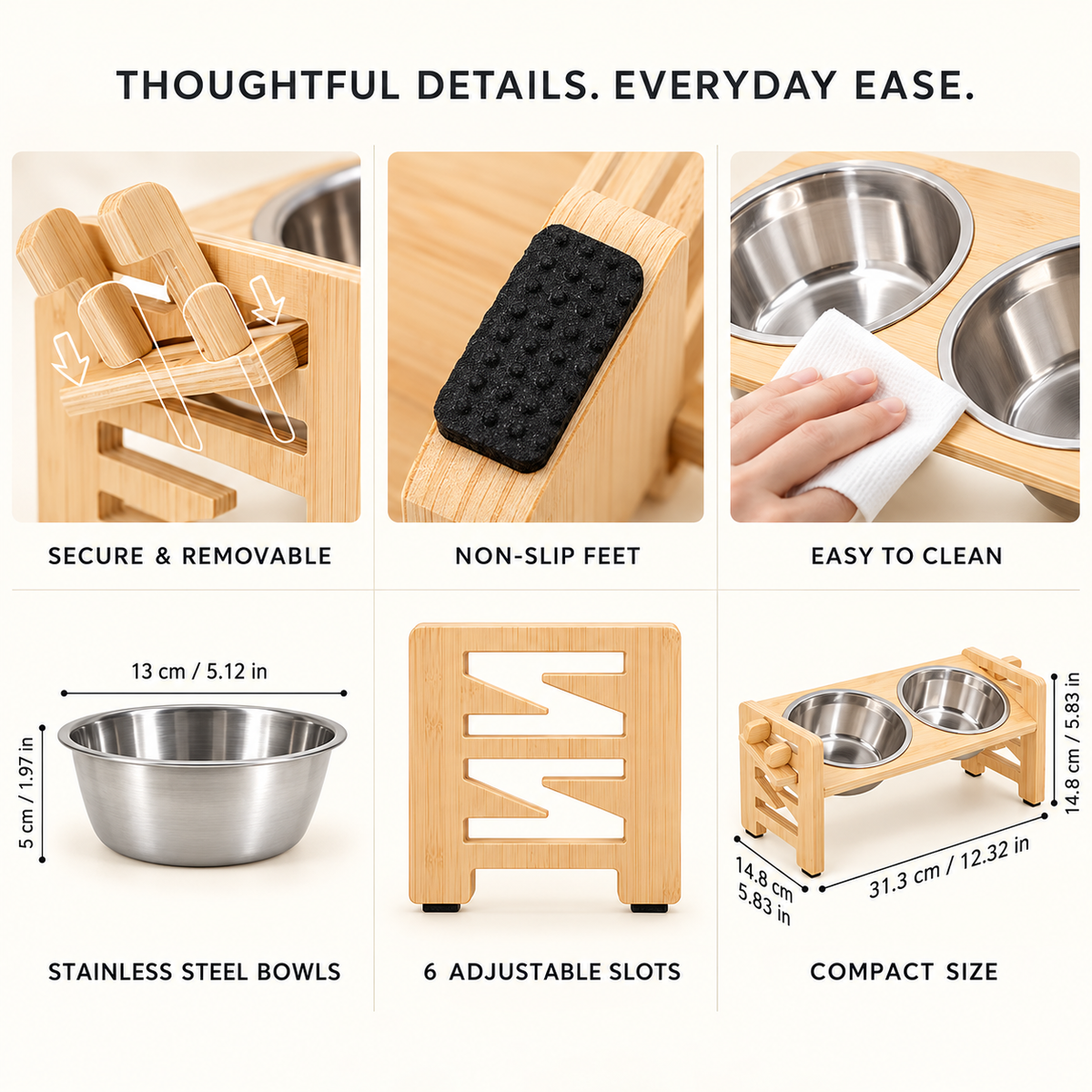 Adjustable Wooden Pet Feeder with Double Bowls