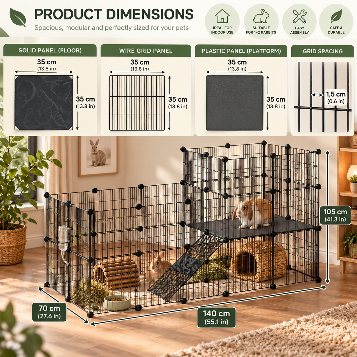 PawHut 2-Level Modular Small Animal Enclosure – 39 Panels with Ramp | Black Steel | Guinea Pigs, Rabbits & Hedgehogs