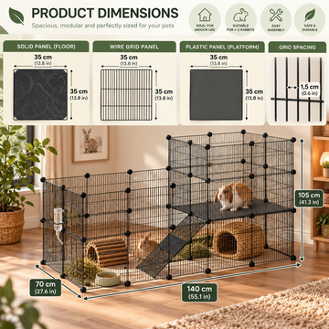 Additional view of PawHut 2-Level Modular Small Animal Enclosure – 39 Panels with Ramp | Black Steel | Guinea Pigs, Rabbits & Hedgehogs