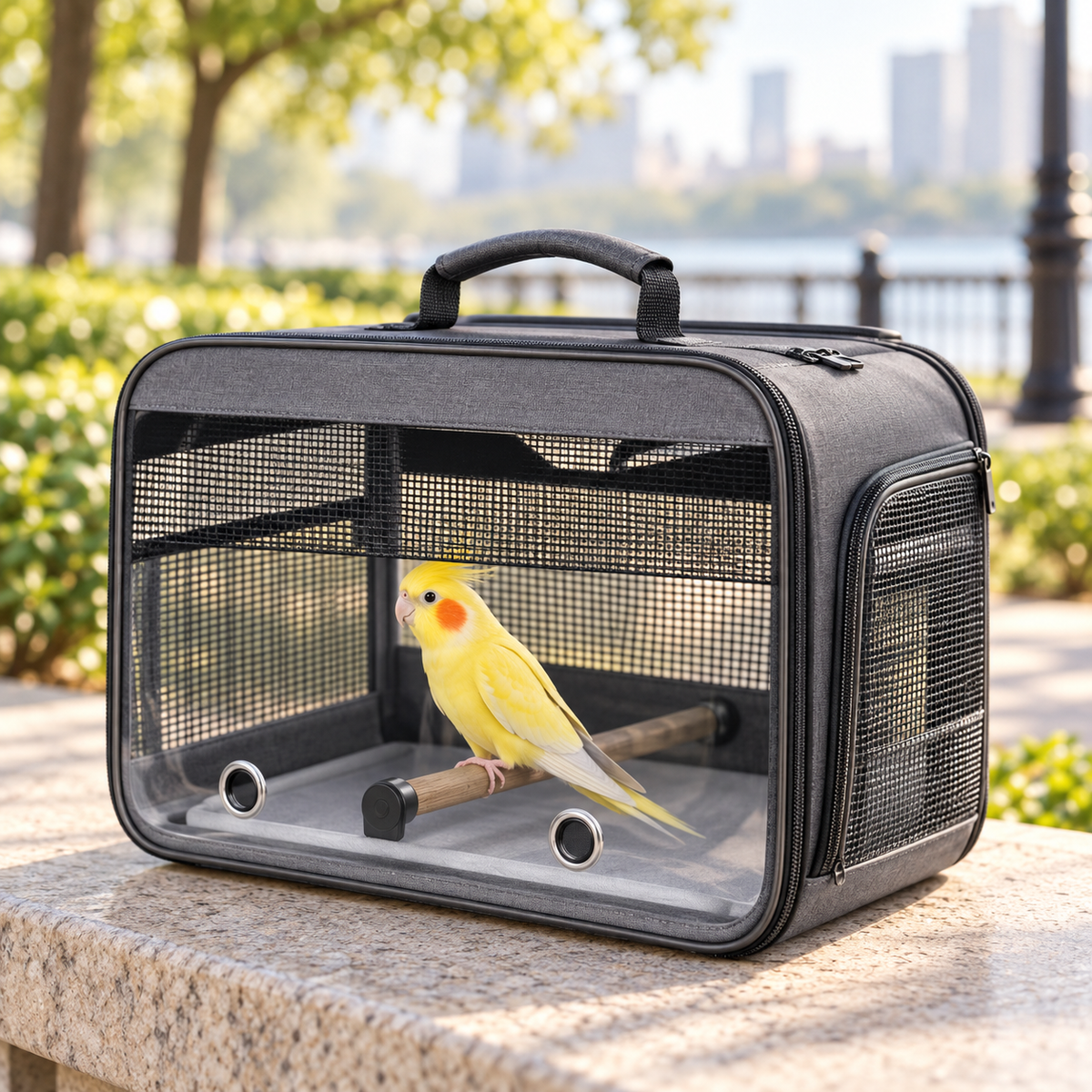 Bird Travel Carrier Bag with Perch & Feeding Cups