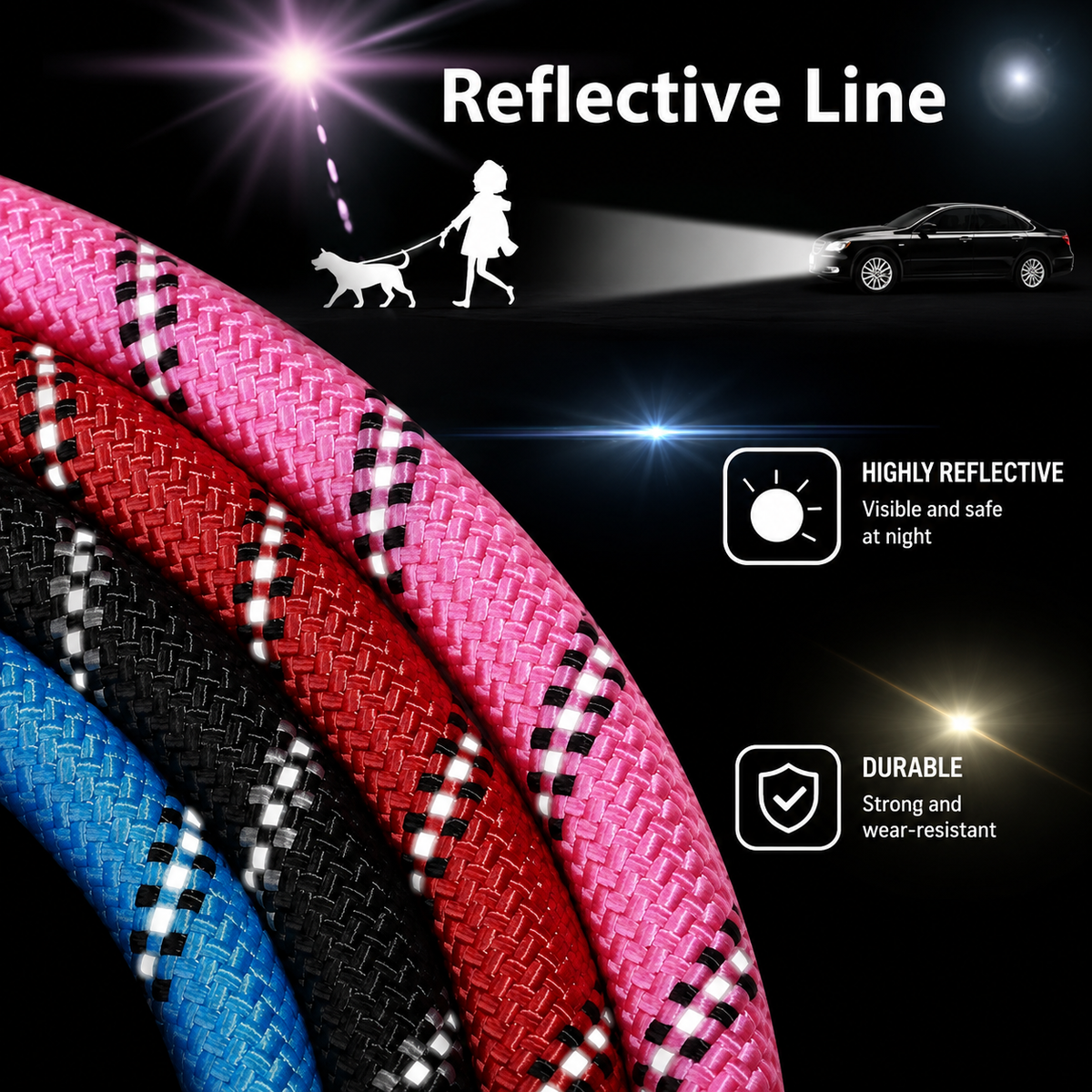 Reflective Dog Leash – Strong Nylon Rope with Soft Handle