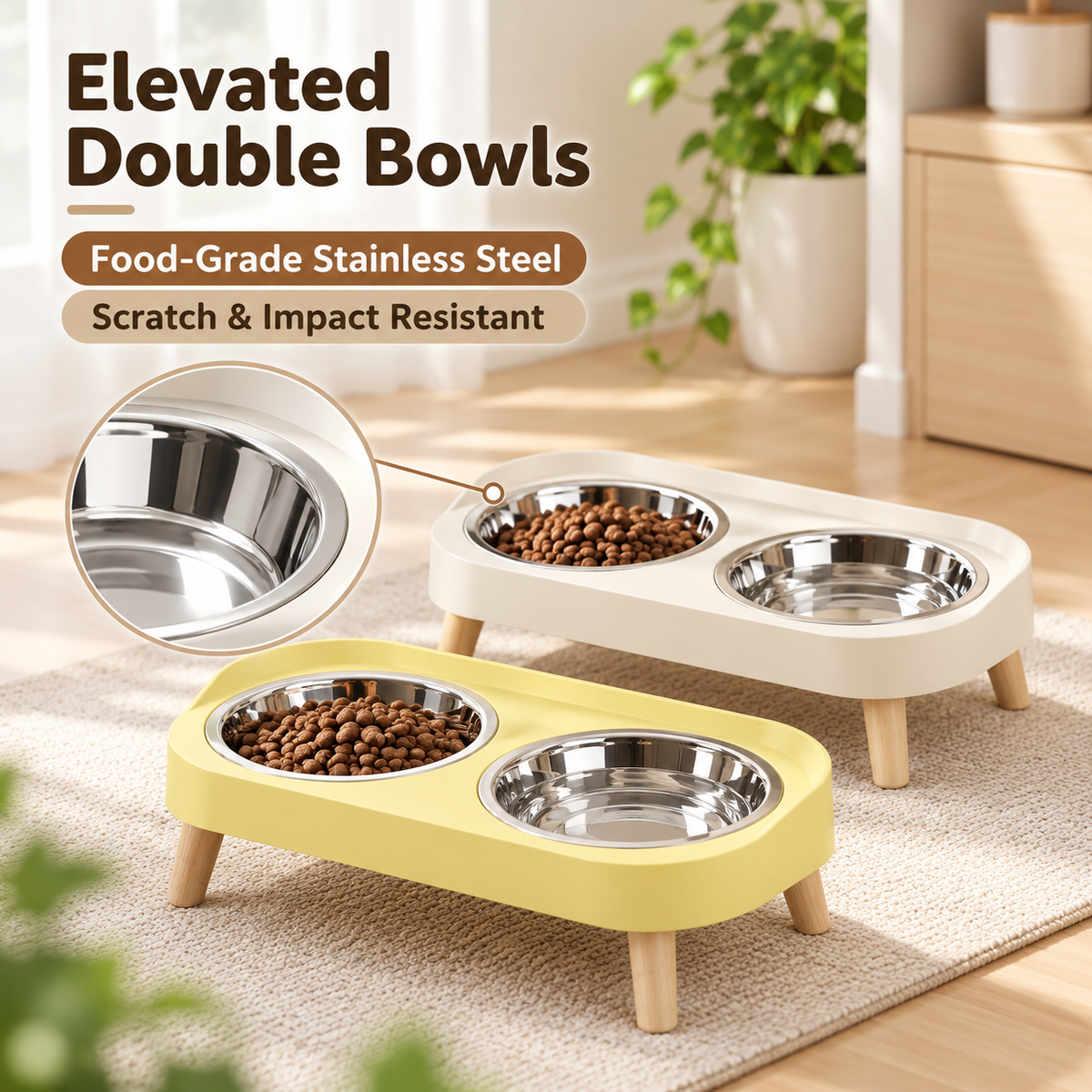 Double Pet Feeding Bowls