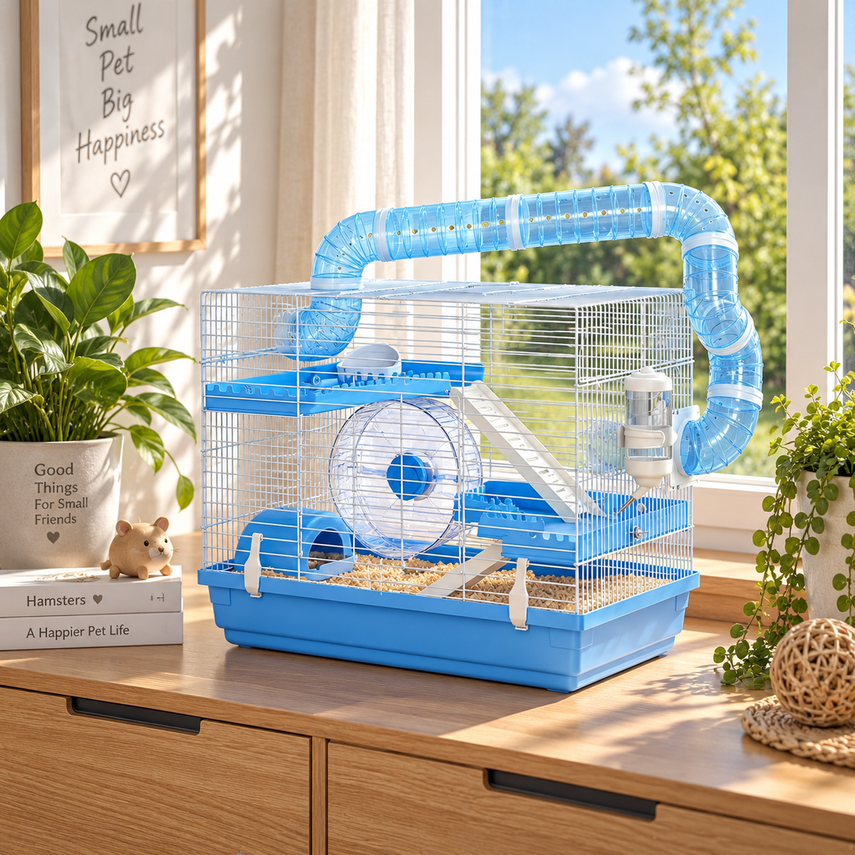 PawHut Portable Hamster Cage – 3 Levels with Wheel, Cabin & Accessories
