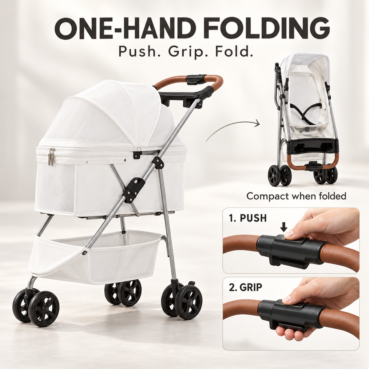 3-Wheel Pet Stroller with Detachable Basket