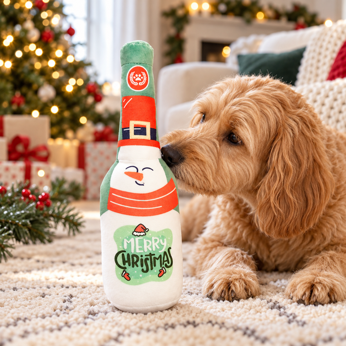 Christmas Squeaky Plush Bottle Dog Toy