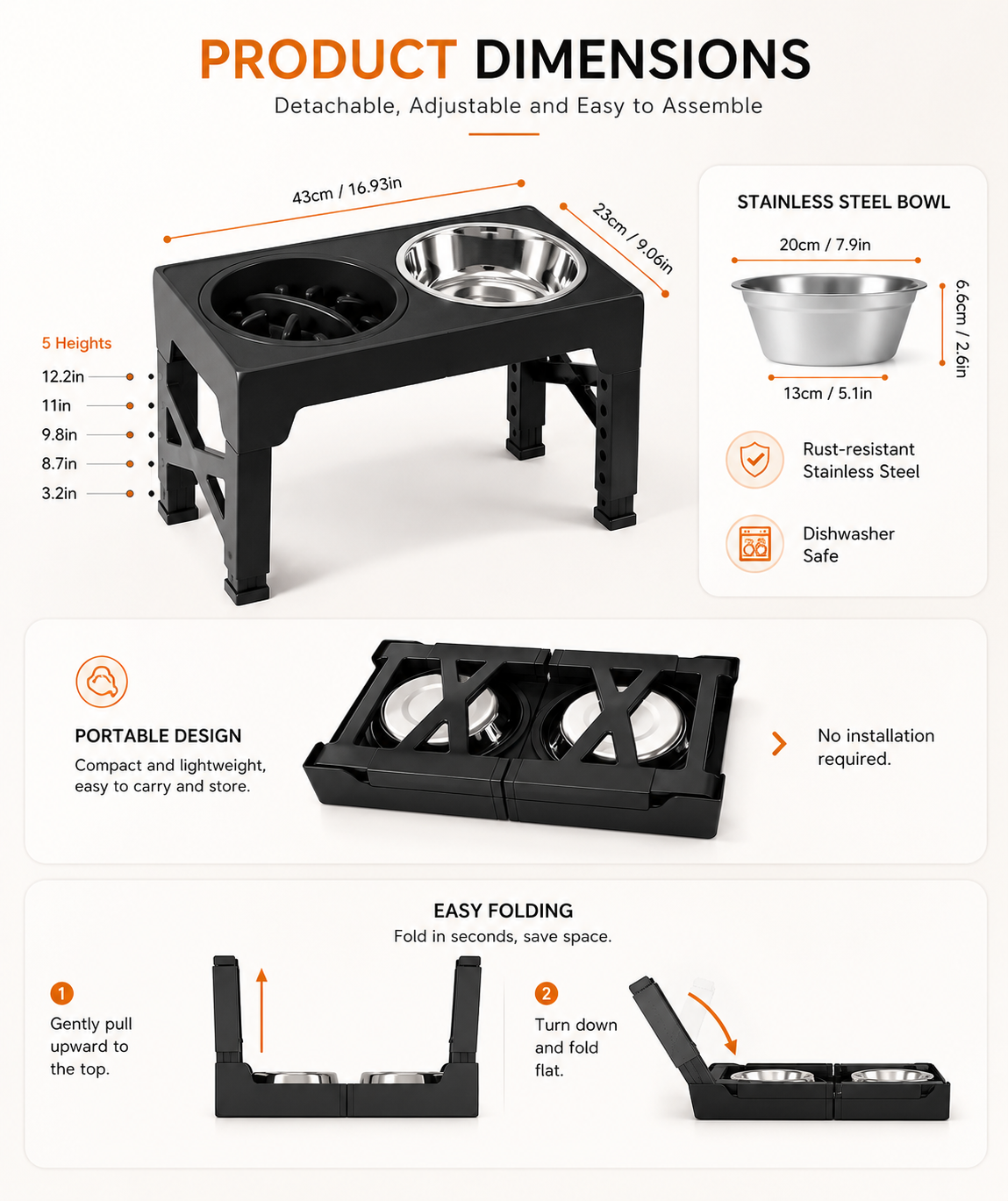 WiniBoop Elevated Pet Feeder – Adjustable Raised Stand with Double Stainless Steel Bowls