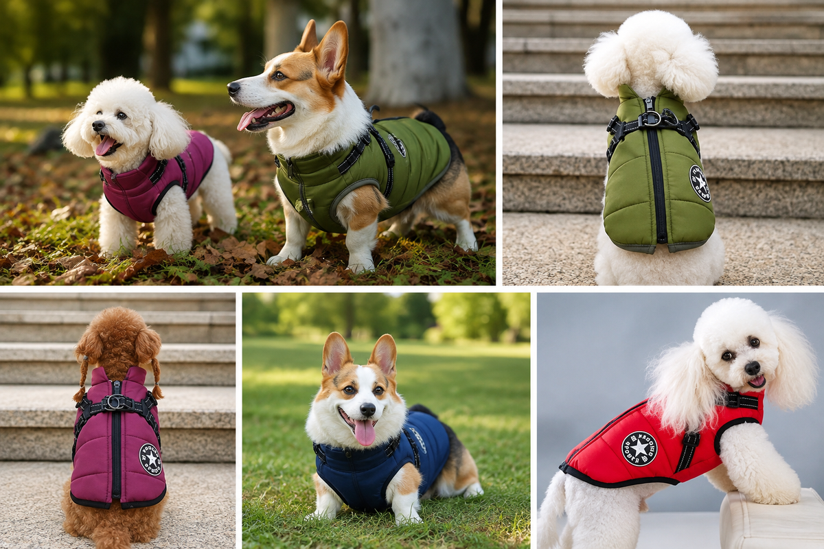 Dog Winter Jacket with Built-In Harness – Waterproof Coat for Medium & Large Dogs