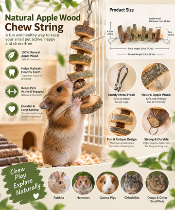 Additional view of Natural Wood Chew Toy for Small Pets | Apple Wood String & Tower Style | Rabbits, Hamsters, Guinea Pigs & Chinchillas