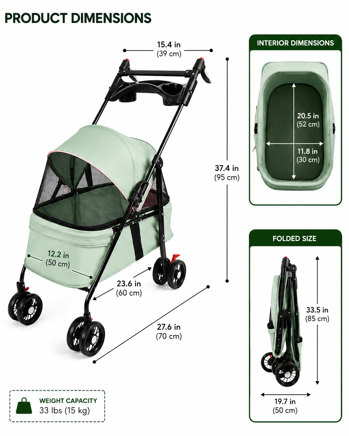 2-in-1 Pet Stroller – Foldable Pram for Cats, Dogs & Rabbits up to 10 kg