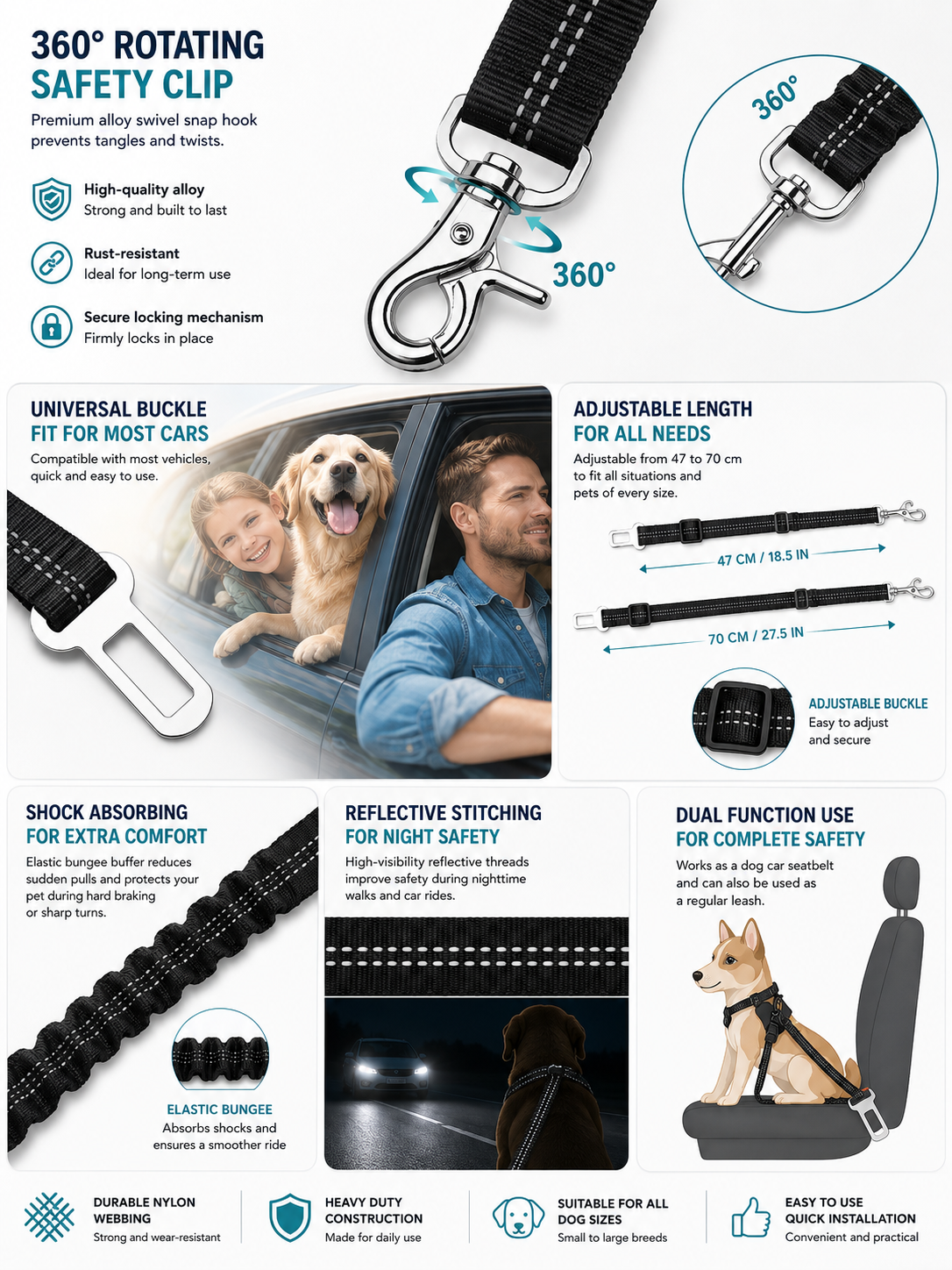 Adjustable Car Safety Seat Belt for Dogs & Cats