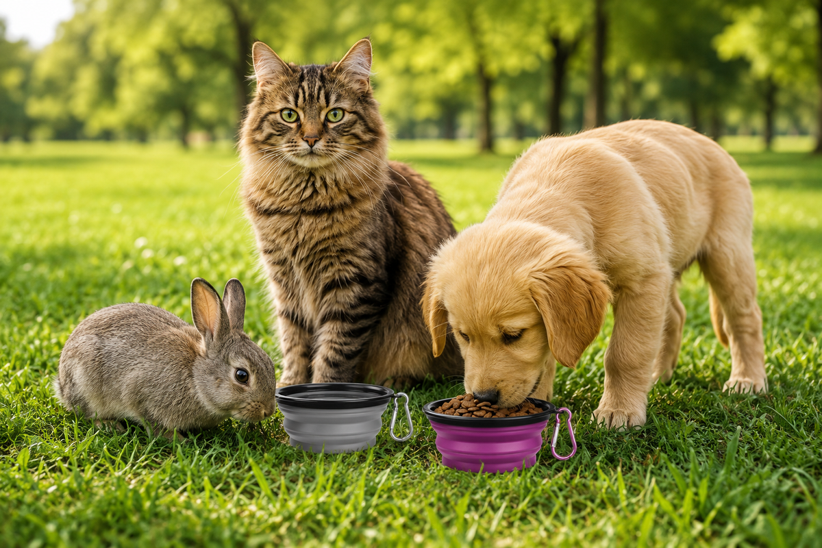 WiniBoop Foldable Silicone Dog Bowl – 2-in-1 Travel Feeder with Carabiner