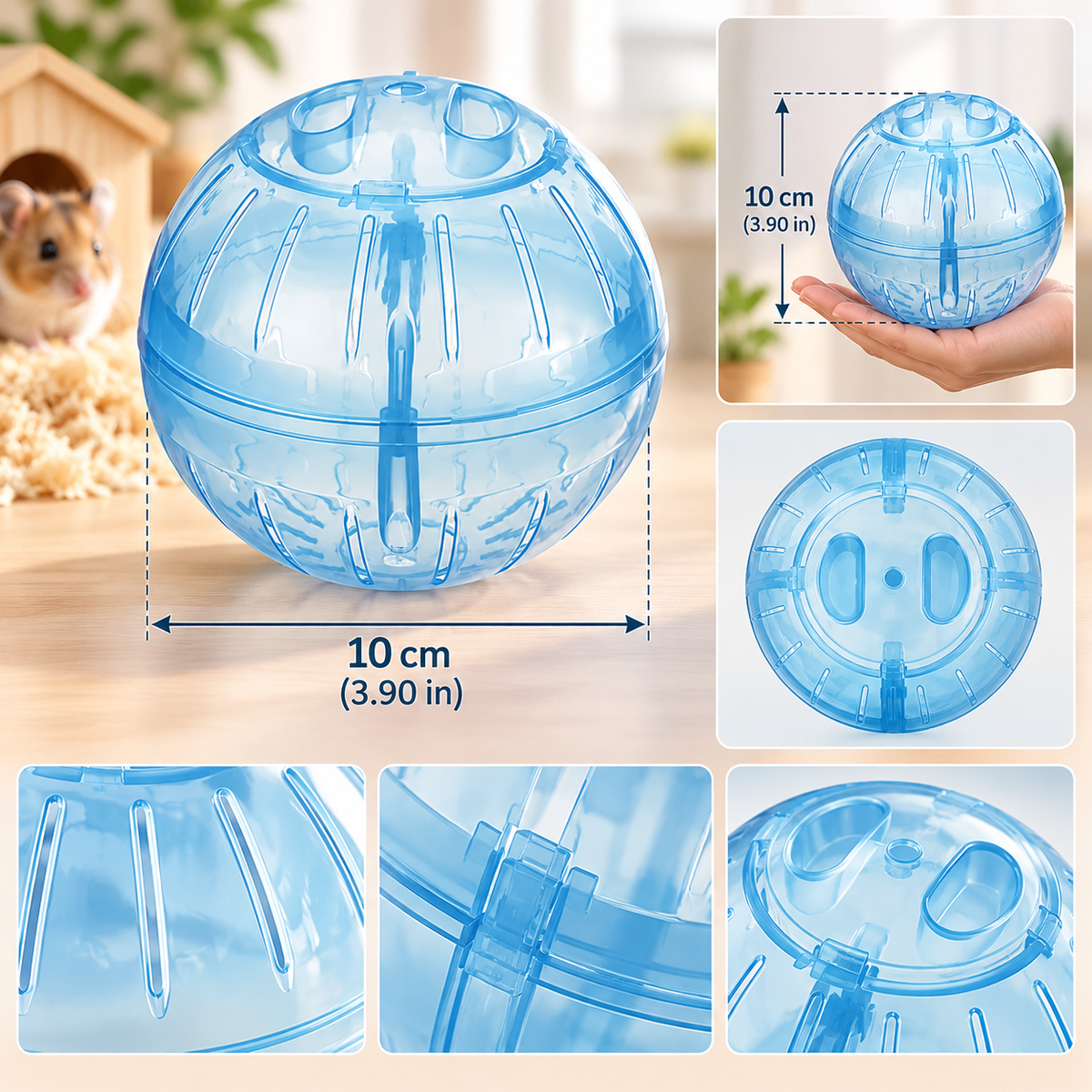 Hamster Exercise Ball – 10cm Acrylic with Golden Bear Design | 4 Colors