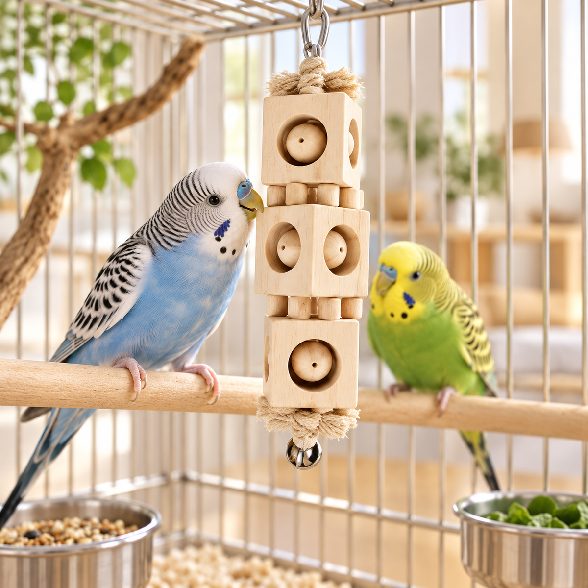 Hanging Wooden Block Chew Toy for Parrots & Small Birds