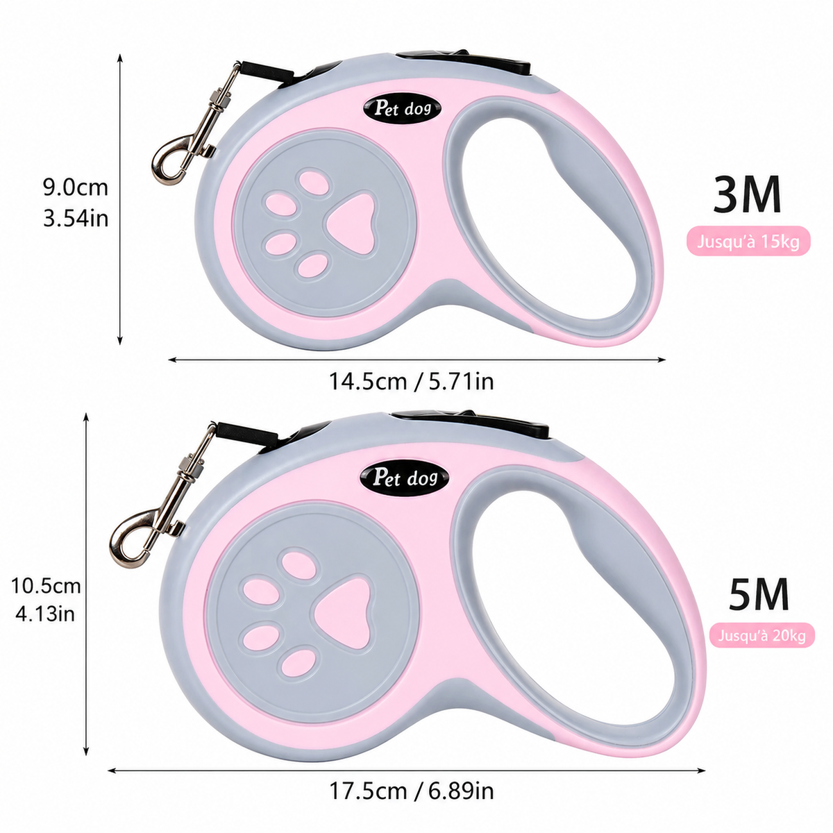 Retractable Dog & Cat Leash – 3m or 5m Nylon Rope
