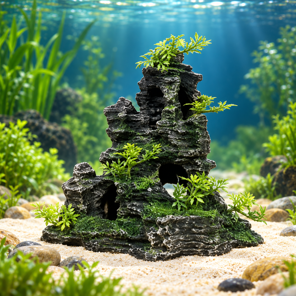 Mountain Landscape Aquarium Ornament with Fish Hideout Caves