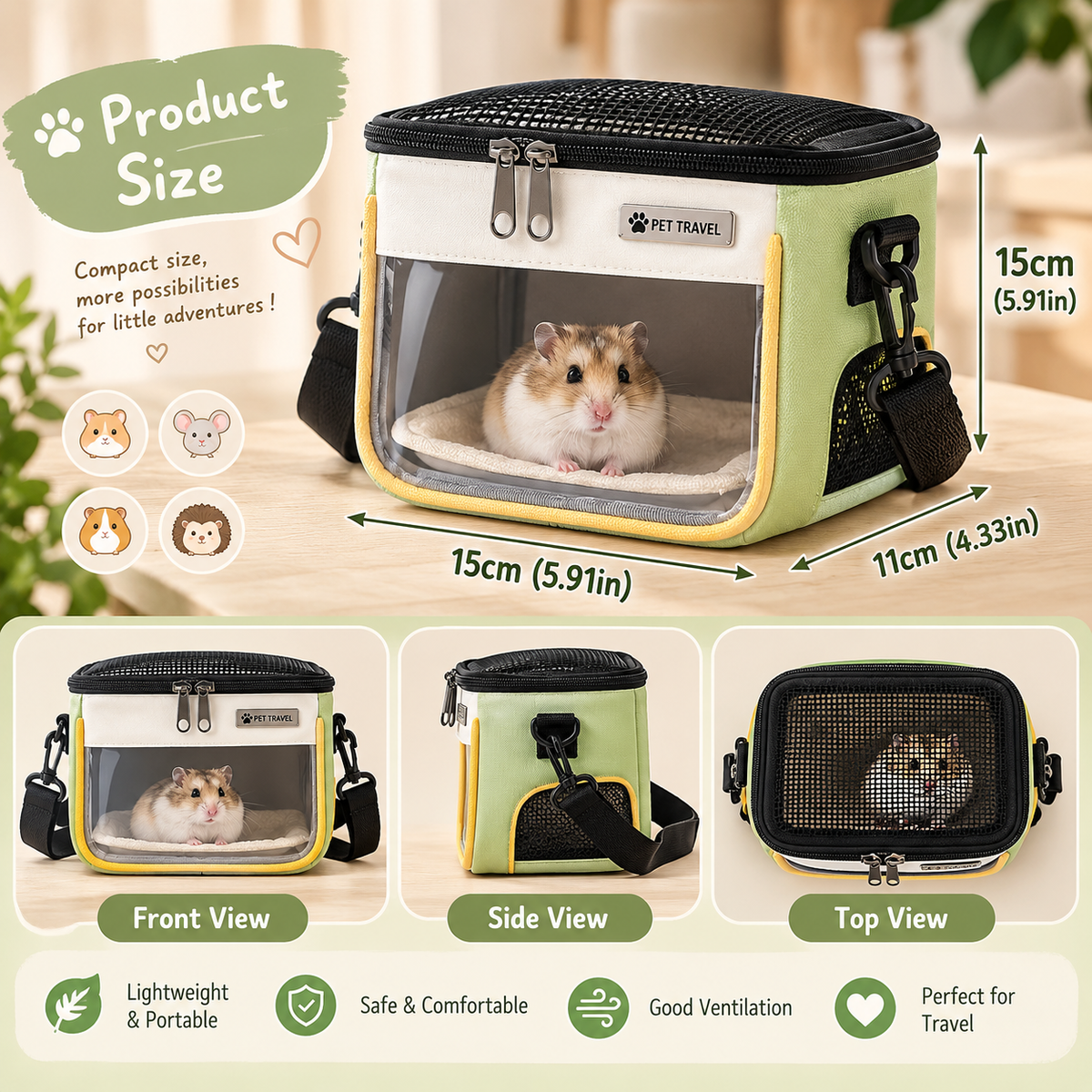 Small Pet Travel Carrier Bag – Breathable Mesh, Clear Window & Shoulder Strap