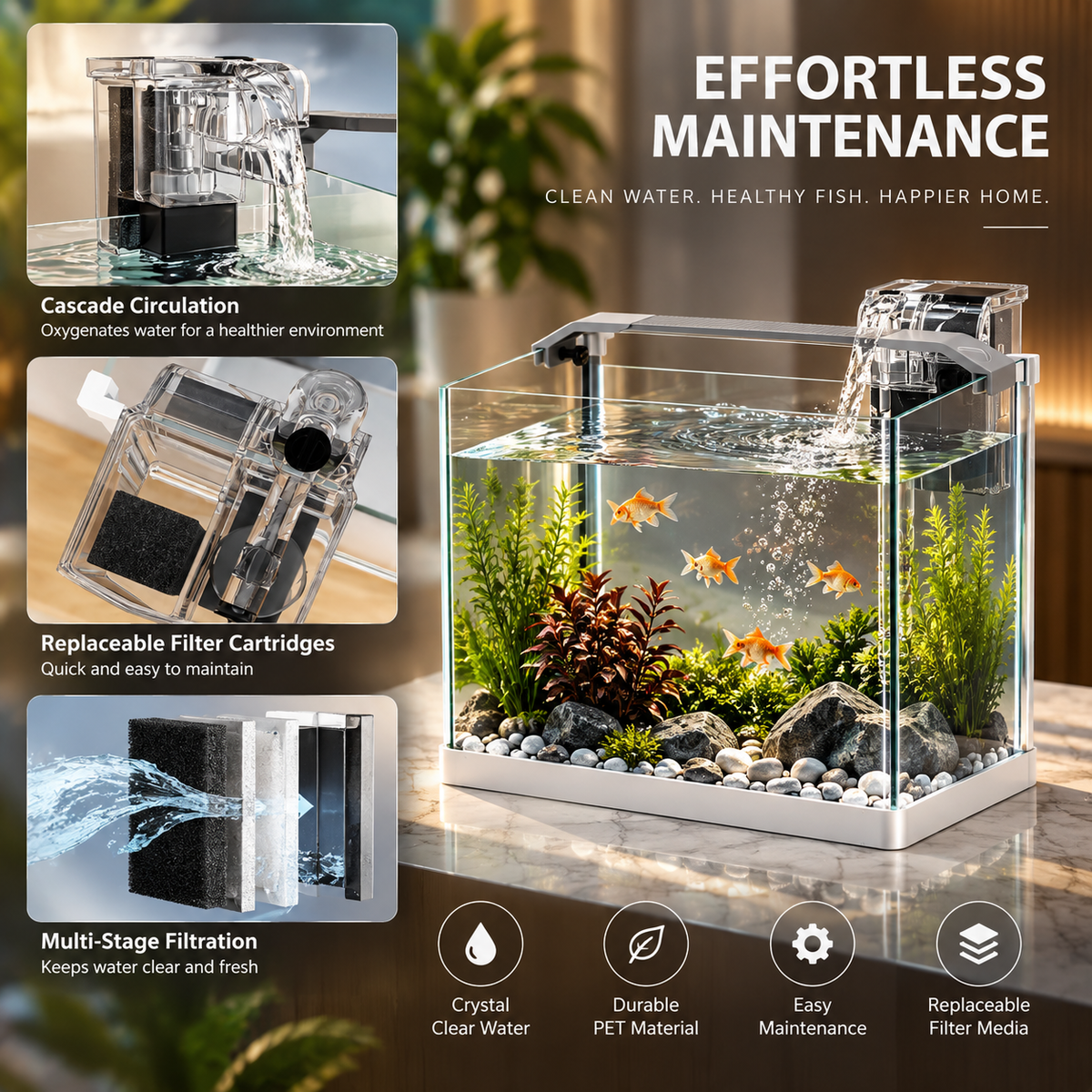 PawHut 20L Glass Aquarium Kit | LED Light, Filter & Pump Included – 38×26×27 cm