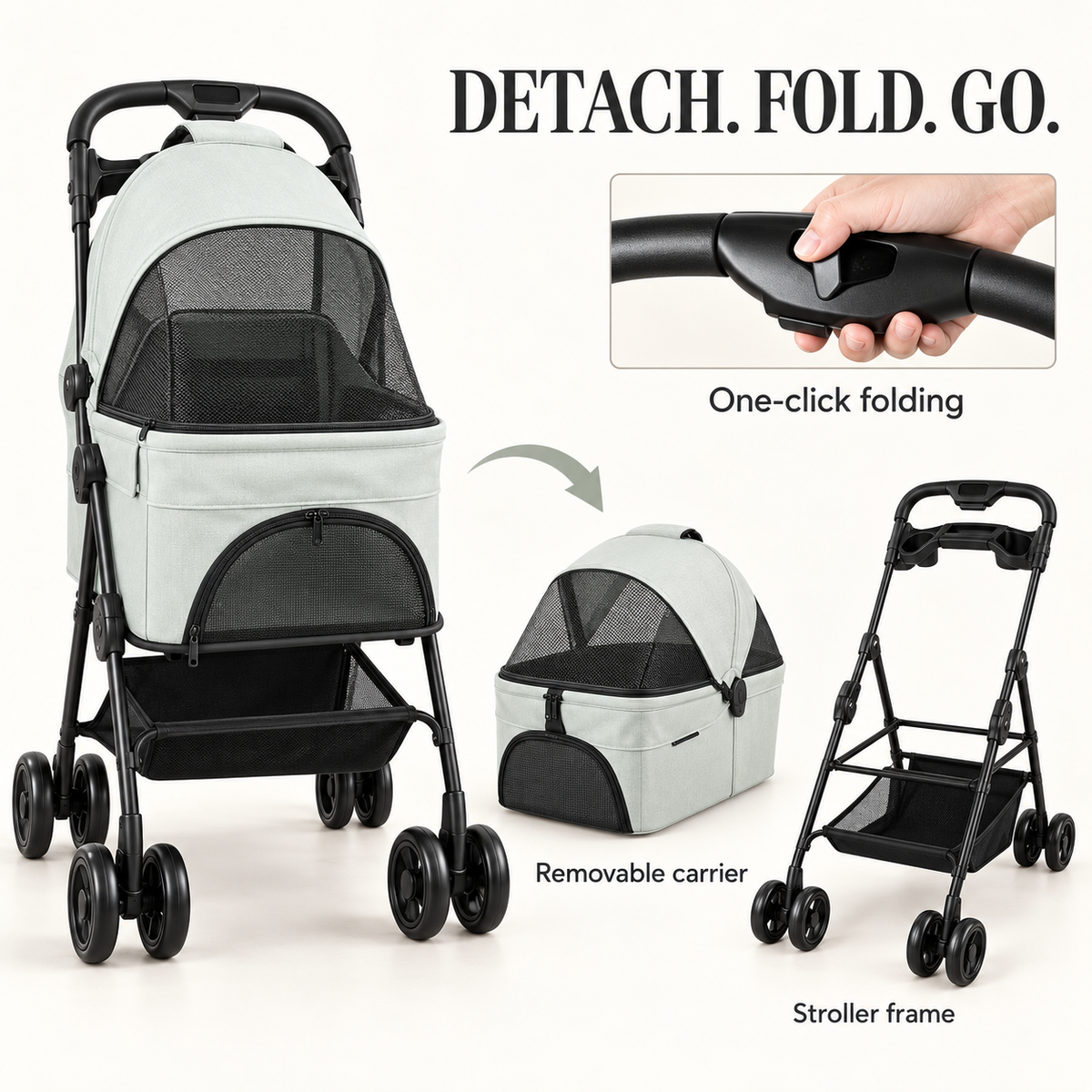 Pet Stroller with Adjustable Canopy & Storage Basket