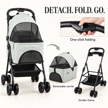 Pet Stroller with Adjustable Canopy & Storage Basket