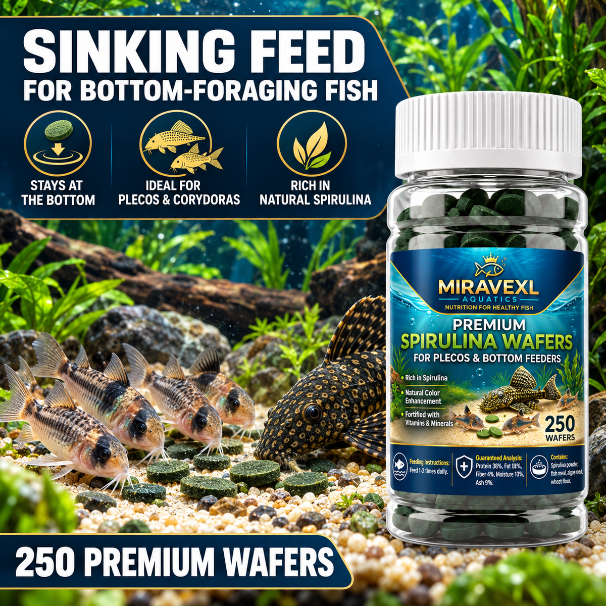 Spirulina Sinking Tablets for Bottom Feeders, Plecos & Shrimp