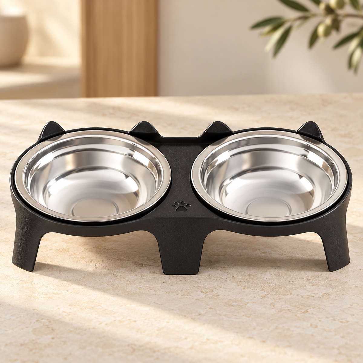 Tilted Double Cat Bowl with Stand