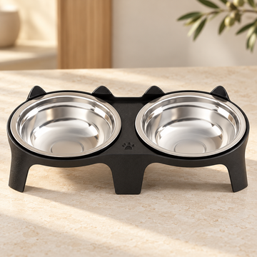 Tilted Double Cat Bowl with Stand
