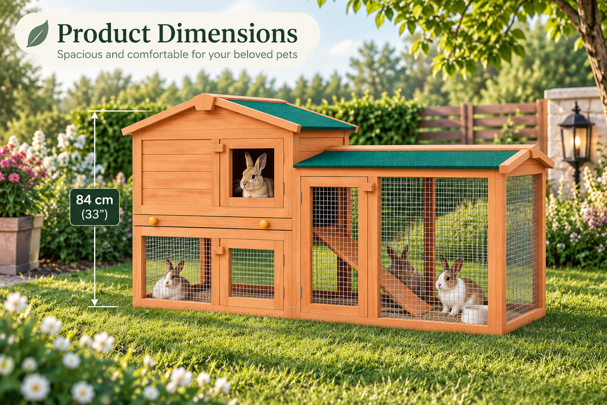 Large 2-Level Rabbit Hutch – Wooden & Metal Outdoor Pet Cage for Rabbits & Small Animals