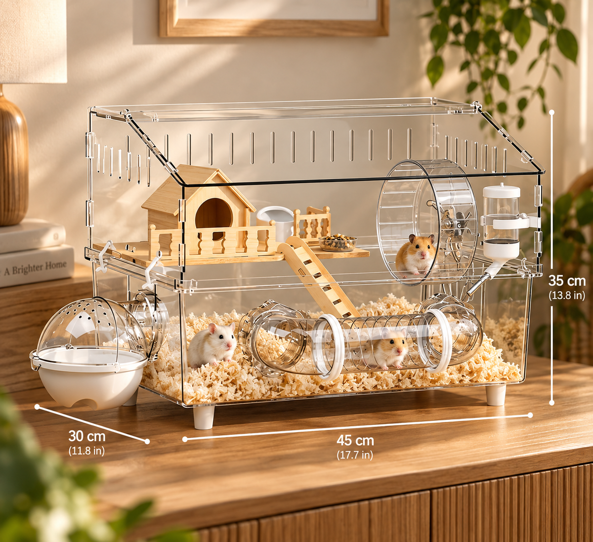 Large Acrylic Hamster Cage – 360° Panoramic View, 2 Levels with Full Accessories