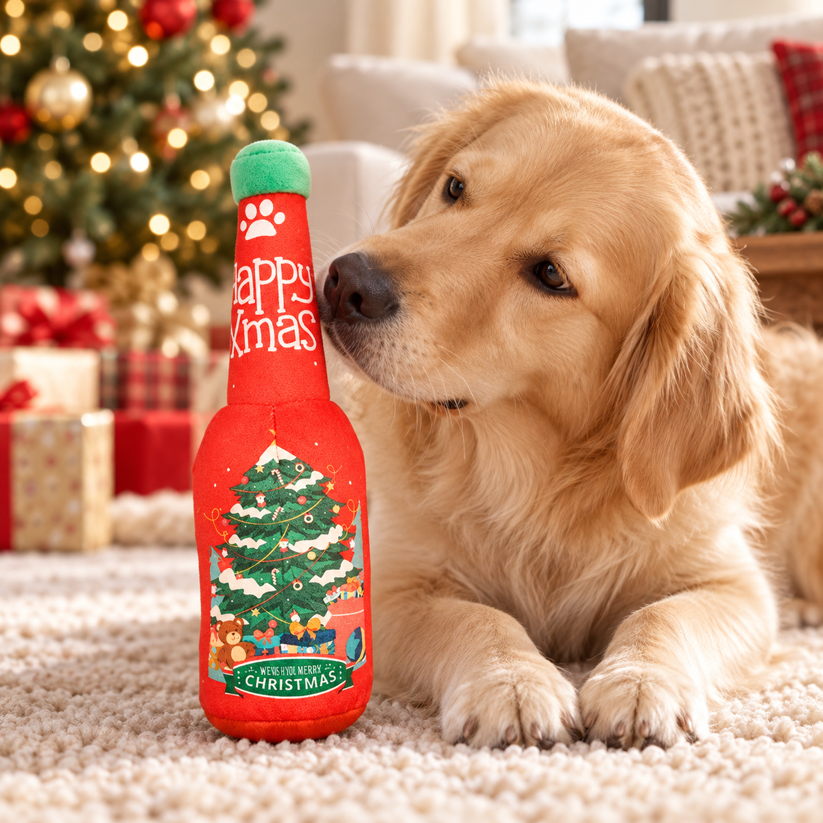 Christmas Squeaky Plush Bottle Dog Toy