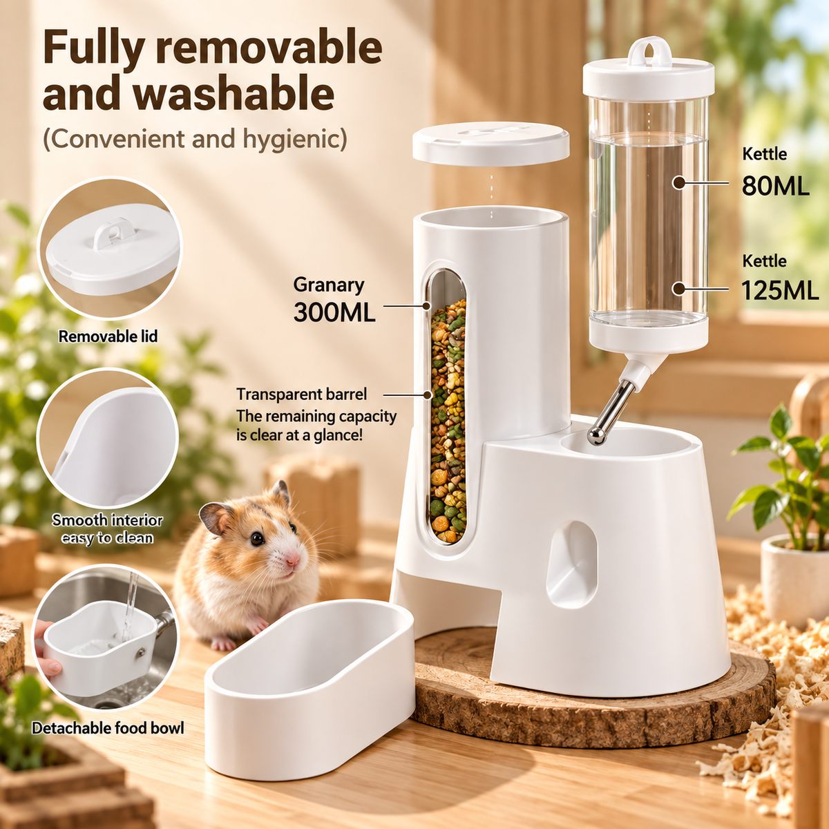 2-in-1 Hamster Feeder & Waterer – Large Capacity Leakproof Automatic Dispenser