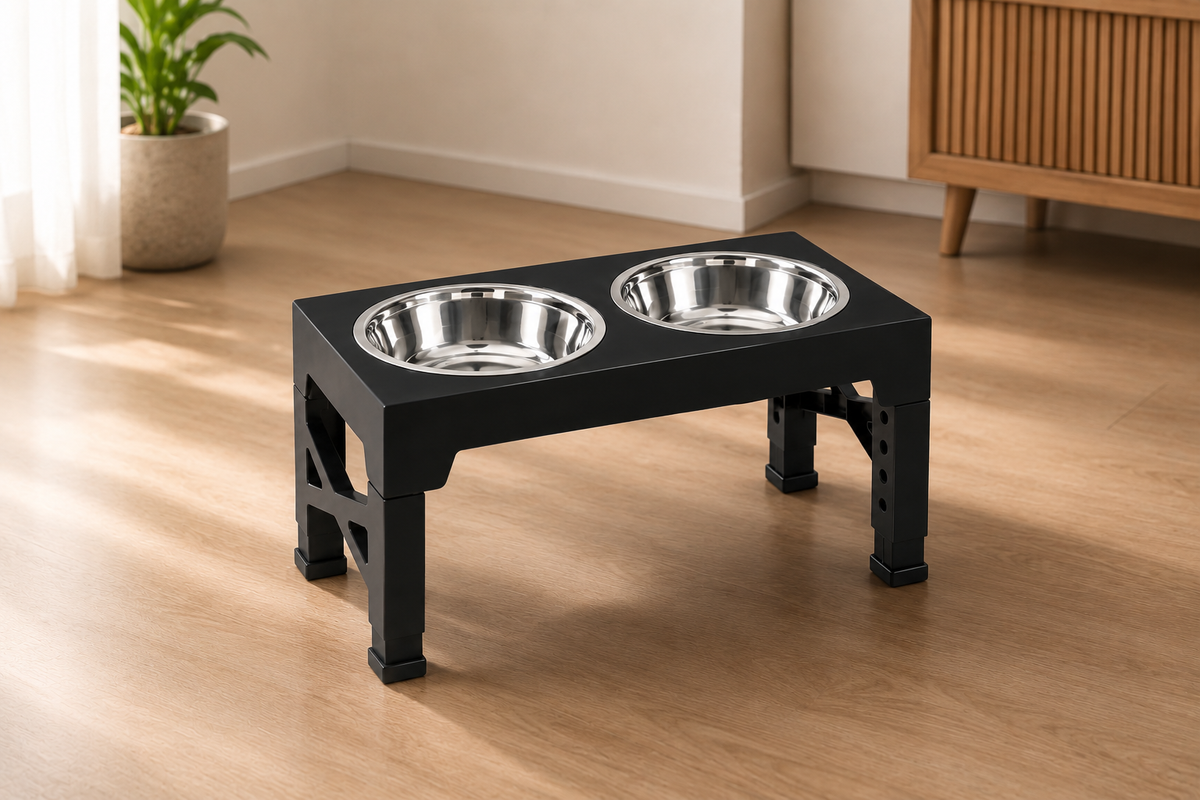 WiniBoop Elevated Pet Feeder – Adjustable Raised Stand with Double Stainless Steel Bowls