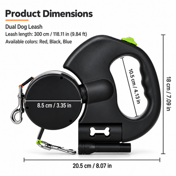 3M Dual Retractable Dog Leash with Light & Swivel