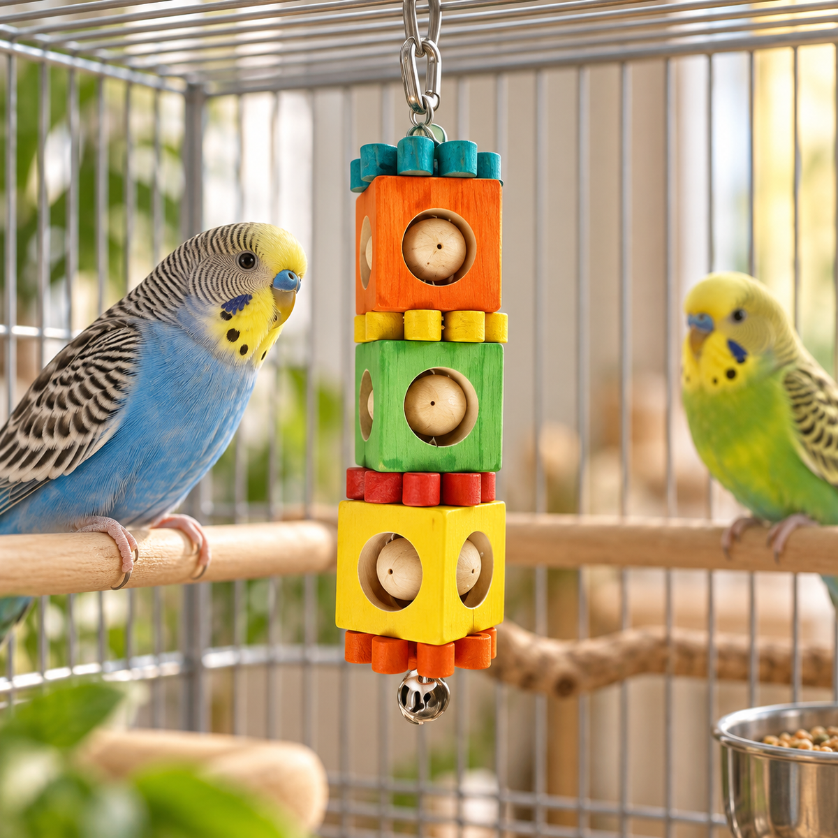 Hanging Wooden Block Chew Toy for Parrots & Small Birds