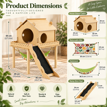 Additional view of 3-in-1 Wooden Guinea Pig Hideout – House with Stairs, Hammock & Chew Toys