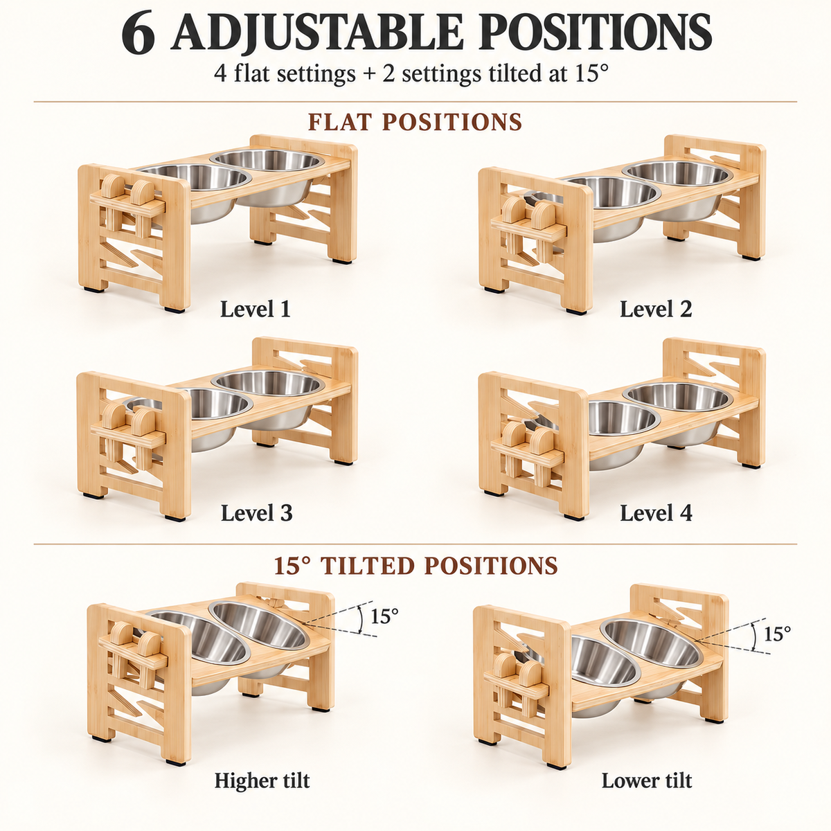Adjustable Wooden Pet Feeder with Double Bowls