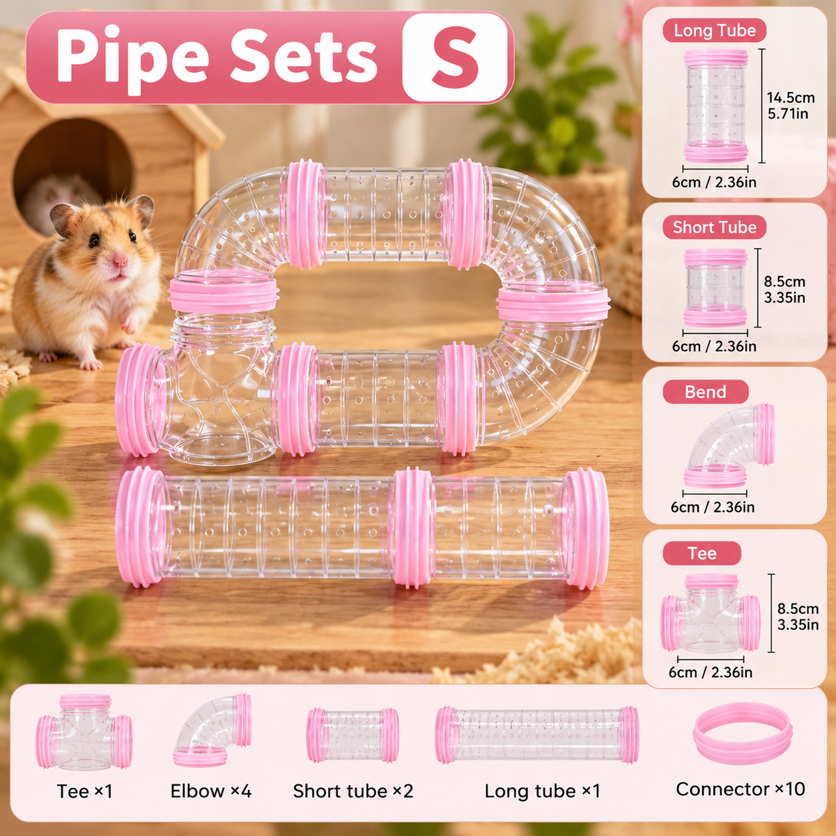 Hamster Tunnel Set – DIY Connectable Transparent Tubes | 3 Colors