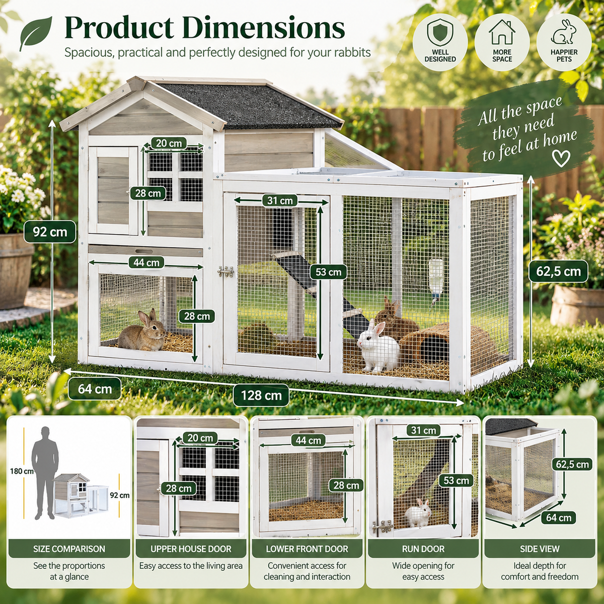 PawHut 2-Level Rabbit Hutch – Wooden Outdoor Cage with Ramp, Run & Sliding Tray | Grey